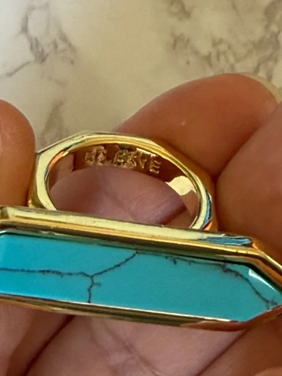 CC Skye Turquoise Hexagonal Gold-Trim Ring - Picture 3 of 8